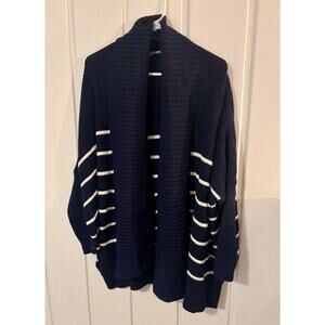 Athleta Peaceful Wrap Cardigan Blue/White Stripe Medium Cable Knit Loose Fit